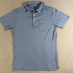Fish Hippie Short Sleeve Striped Casual Sport Polo Shirt Men's Size Large Blue